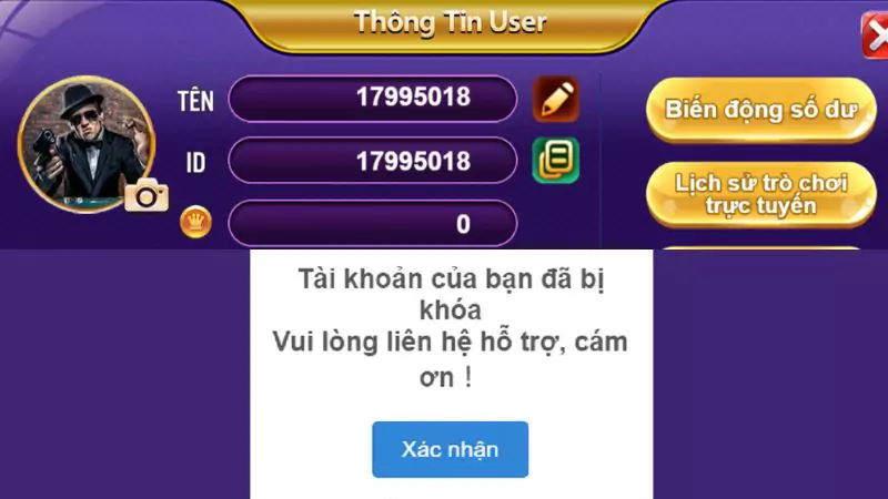Cổng game có quyền khóa tài khoản người dùng